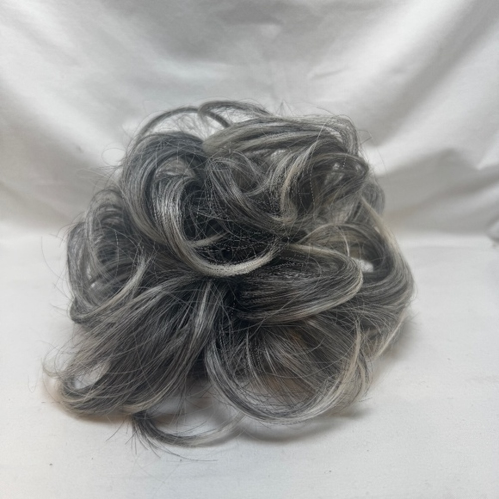 Synthetic Hair Bun Elastic Messy Curly Salt and Pepper Gray Chic Trendy